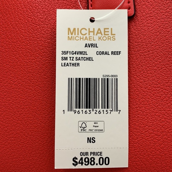 Michael Kors Avril Small Leather Top-Zip Satchel CORAL REFF color - Picture 15 of 16